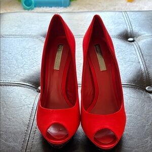 BCBGMaxAzria Bold Red Peep Toe Heels